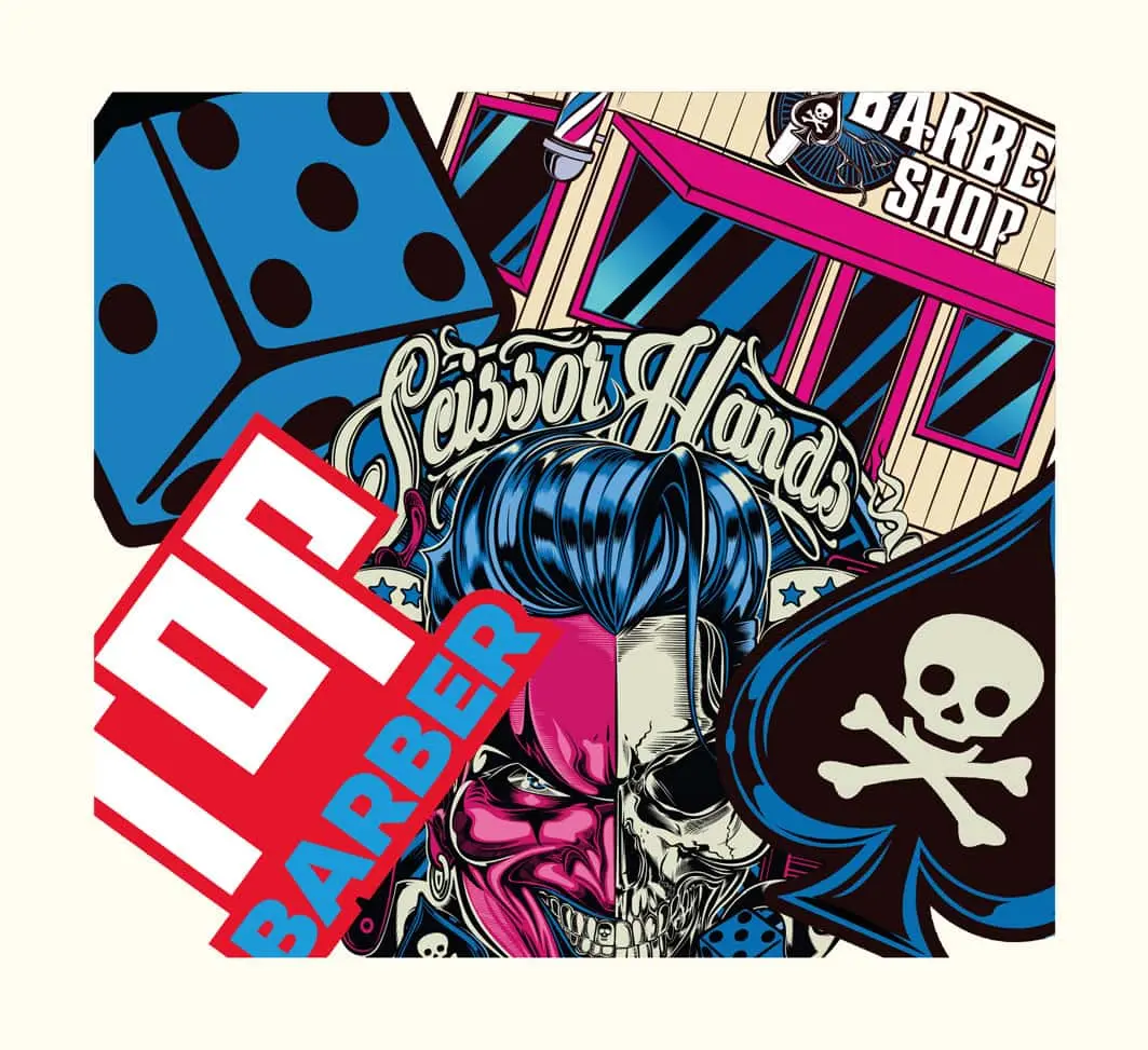 Барберський арт Scissor Hands у стилі casino та tattoo culture