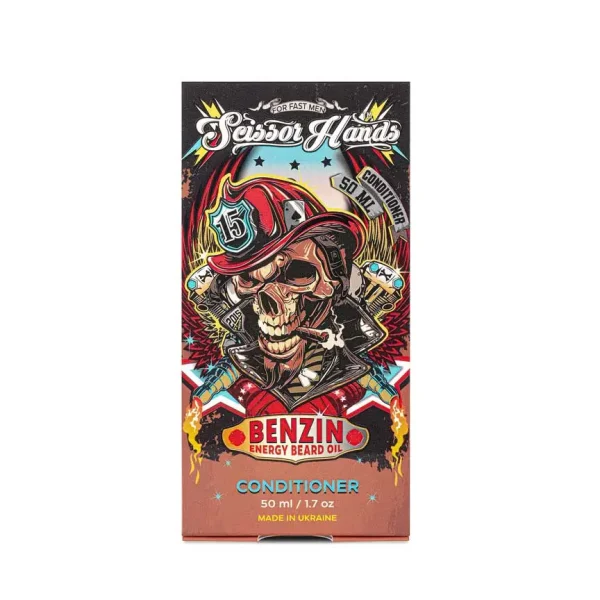 Benzin beard oil conditioner by Scissor Hands — beard care, softness, and a fresh fragrance.