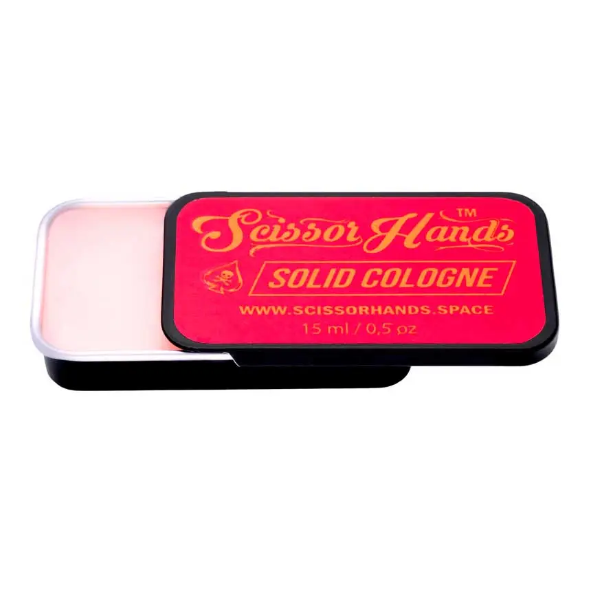 Текстура твердого одеколону Scissor Hands Pink у яскравому рожевому металевому кейсі