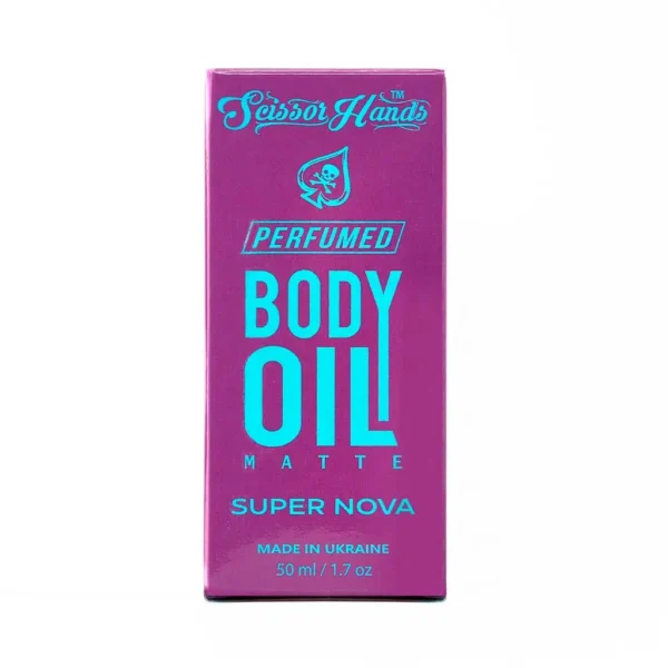 Super Nova perfumed body oil by Scissor Hands with a matte finish and vitamin E.